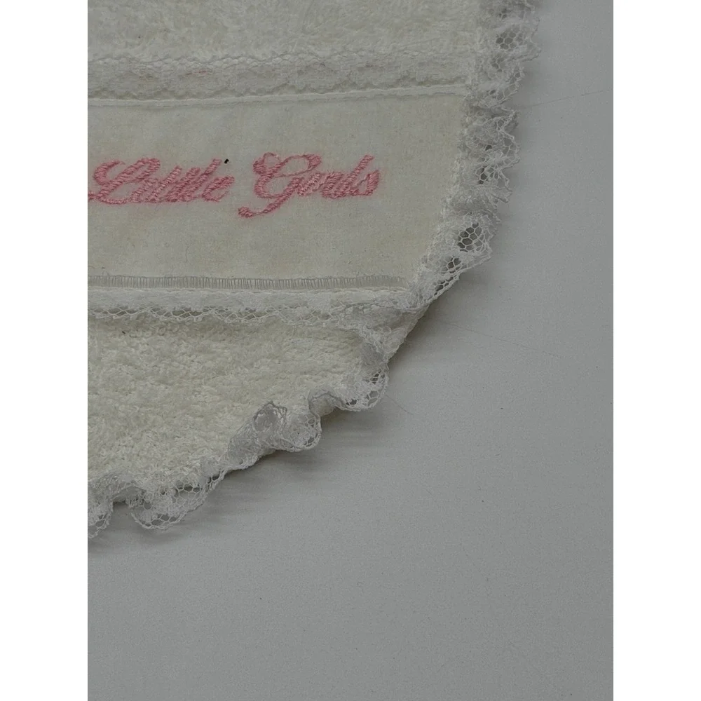 Little Me Vintage Baby Bib Thank Heaven For Little Girls White Lace Trim US Made